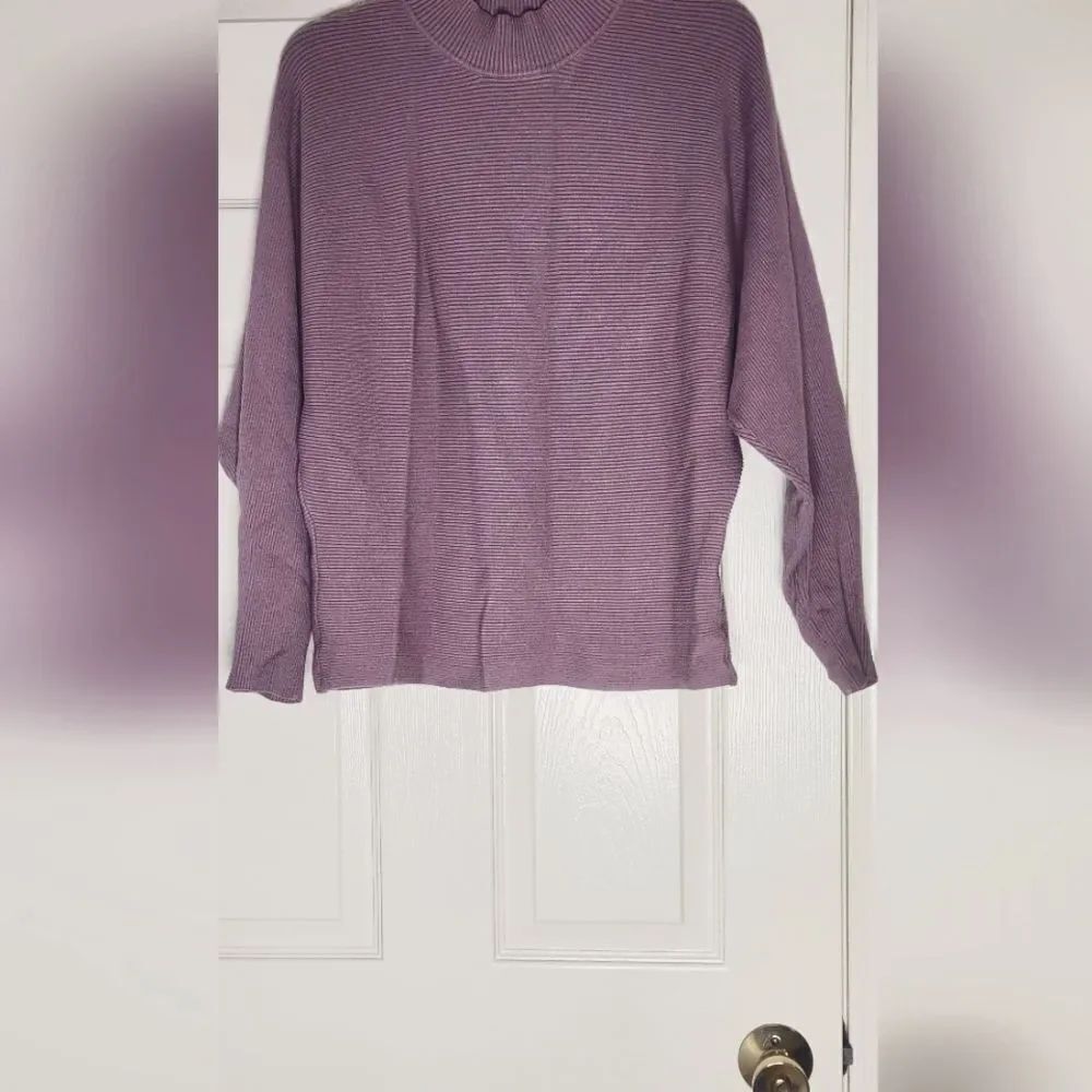 Zesica L Purple Lavender Ribbed Knit Dolman Slv Turtleneck Women Sweater